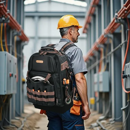 Vista 2 de WELKINLAND Mochila de herramientas de 76 bolsillos, mochila para electricista de fondo duro, mochilas grandes de alta resistencia