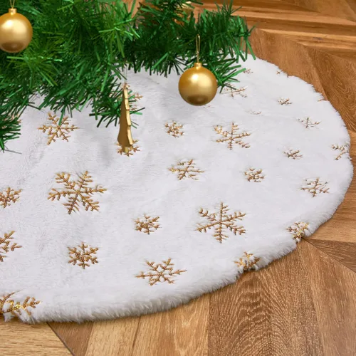 Vista 14 de Falda de árbol de Navidad blanca pequeña de 24 pulgadas, falda de árbol de lentejuelas para árbol de lentejuelas, mini falda de árbol con purpurina