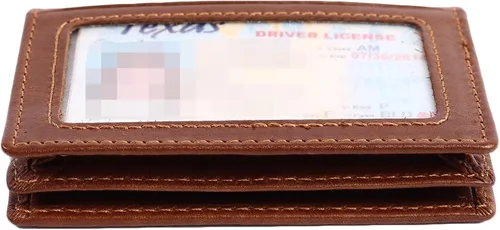 Vista 14 de Billetera delgada de cuero auténtico con bolsillo frontal, espacio para identificación y tarjetero con tecnología RFID