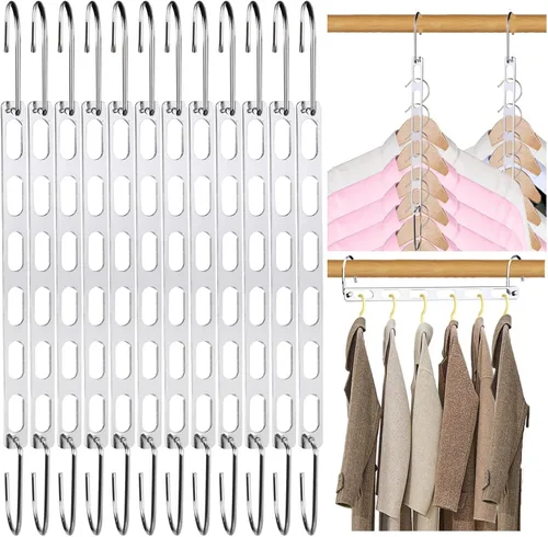 Vista 8 de Paquete de 12 perchas plegables de metal que ahorran espacio para ropa, organizadores de armario y almacenamiento, artículos esenciales para la Negro