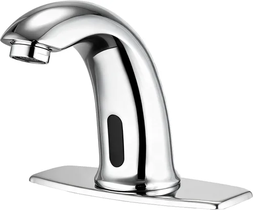 Vista 10 de Grifo de lavabo de baño sin contacto, sensor de movimiento automático, manos libres, con placa de cubierta de orificio y válvula de agua de mezcla