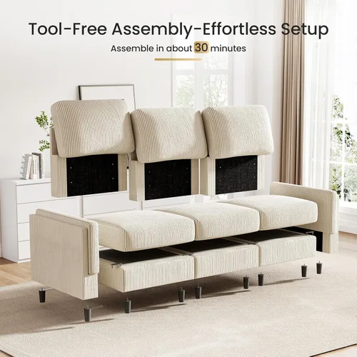 Vista 3 de KKL Sofá modular de 84 pulgadas, sofás de 3 plazas para sala de estar con almacenamiento, sofá modular de asiento profundo seccional, funda