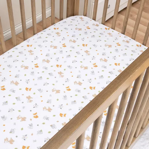 Vista 14 de Sammy & Lou Friendly Forest - Juego de ropa de cama para cuna de bebé de 4 piezas, incluye edredón, sábanas bajeras para cuna neutrales, falda