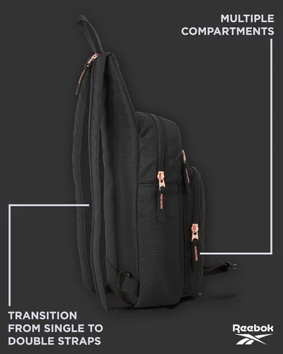 Vista 4 de Reebok Bolso cruzado unisex - Bolso cruzado compacto para mujeres y hombres con correa convertible para gimnasio y viajes, Negro (Cosmos Black)