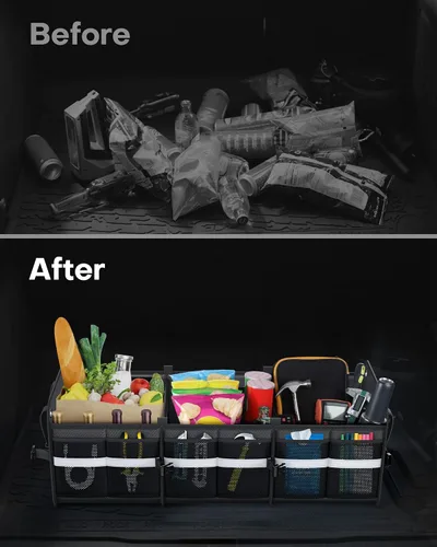 Vista 6 de HOTOR Organizador de maletero para SUV – Caja de almacenamiento de coche con tiras reflectantes, organizador plegable de coche con gran capacidad