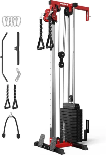 Vista 15 de Mikolo Estación de cable de montaje en pared, máquina cruzada de cables con sistema de polea doble y 19/27 posiciones ajustables para equipos