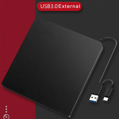 Vista 7 de YMY Unidad externa de CD y DVD para portátil, USB3.0 y USB-C 2 en 1, reproductor de DVD portátil, grabadora de CD, grabador para PC de escritorio