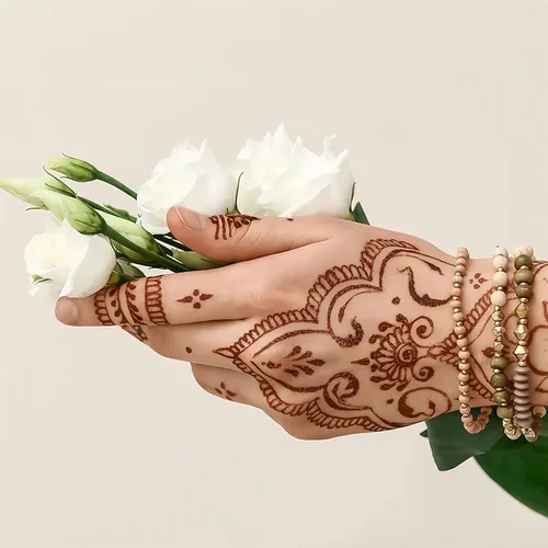 Vista 5 de Tatuajes temporales de henna para mujer, calcomanías de tatuajes de henna marrón, impermeables, encaje sexy, flores, tatuajes falsos de henna