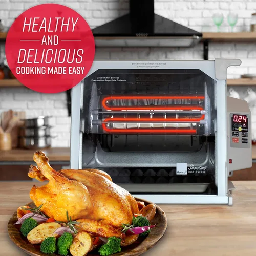 Vista 2 de Ronco Horno asador digital de encimera 5000 Platino, capacidad de 12 libras El pollo asado se cocina perfectamente, 3 funciones: asador, sear