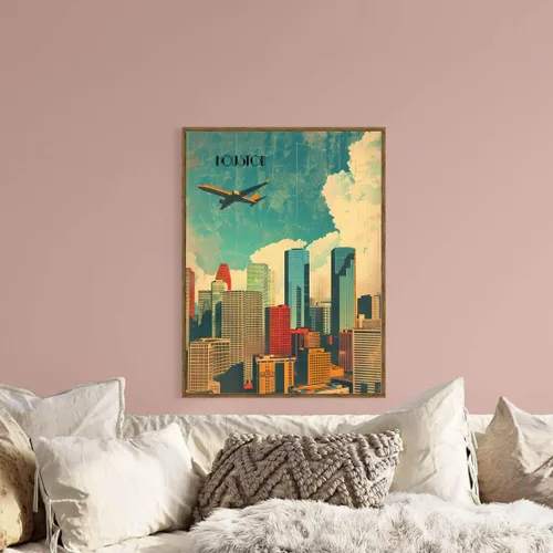Vista 3 de Turnip Designs 8X10 sin marco Houston Texas Retro City Urbano Paisaje Arte Impresión Póster Ilustración Decoración del Hogar RC014