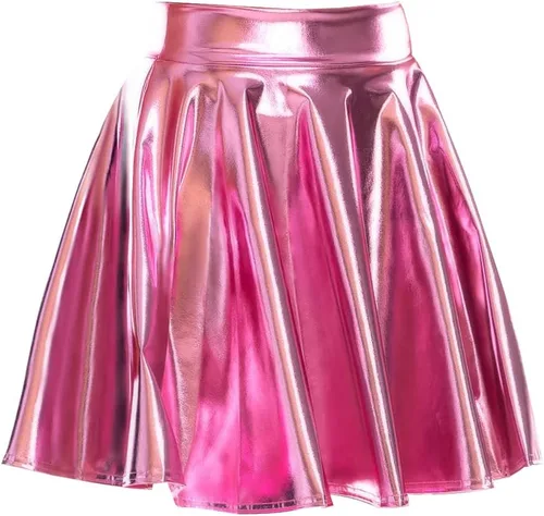 Vista 6 de Minifalda metálica brillante para mujer, diseño de discoteca de moda, acampanada, plisada y acampanada