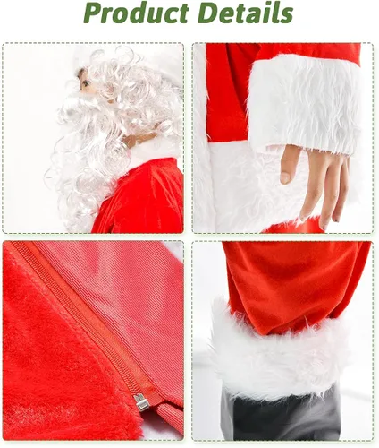 Vista 5 de KLLOUZE Disfraz de Papá Noel para niños, disfraz de Papá Noel de lujo para Navidad, disfraz de fiesta de cosplay para niños y niños, 9 piezas