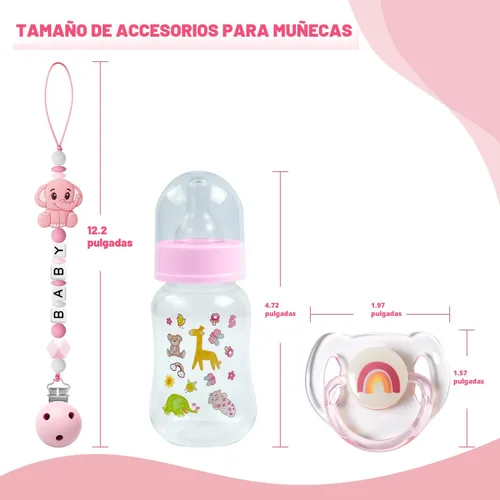 Vista 3 de SCOM Juego de Accesorios para Muñecas Reborn - Chupones Magnéticos Transparentes de Arcoíris y Botellas para Muñecas Reutilizables y Desmontables