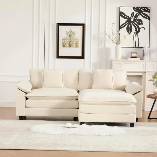 Vista 66 de Sofá seccional modular, sofá seccional en forma de L de 76.7 pulgadas con otomana móvil, cómodo loveseat de chenilla nube con reposabrazos
