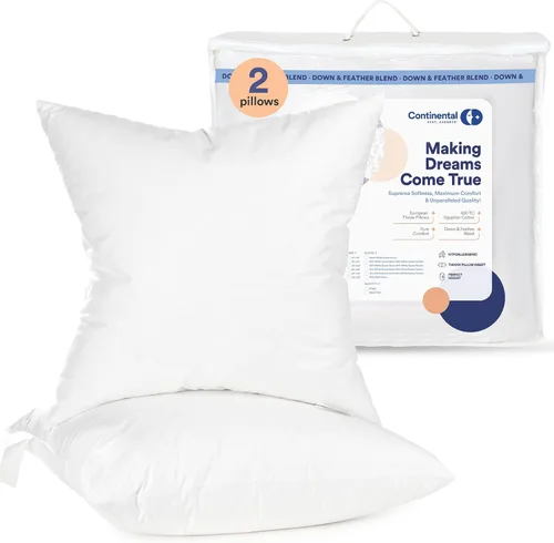 Vista 10 de Continental Bedding Insertos de almohada – 16 x 16, 80% plumón de ganso blanco y 20% relleno de plumas – Almohadas decorativas suaves para sofá