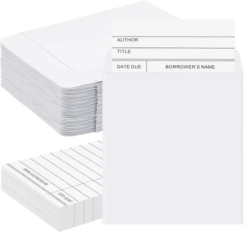 Vista 9 de 200 sobres de bolsillo para biblioteca y tarjetas para libros, incluyen 100 sobres de bolsillo autoadhesivos y 100 suministros de biblioteca