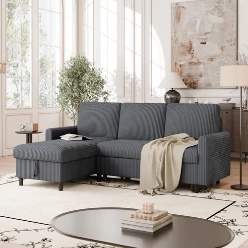 Vista 3 de Vongrasig Sofá cama con almacenamiento para espacios pequeños, sofá convertible pequeño extraíble con diván de almacenamiento, sofá cama modular