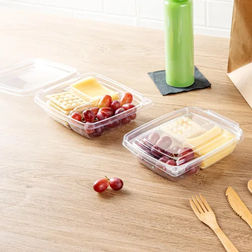 Vista 8 de Restaurantware Tamper Tek - Recipientes rectangulares para llevar de 11 onzas, 100 recipientes duraderos de plástico transparente congelable a