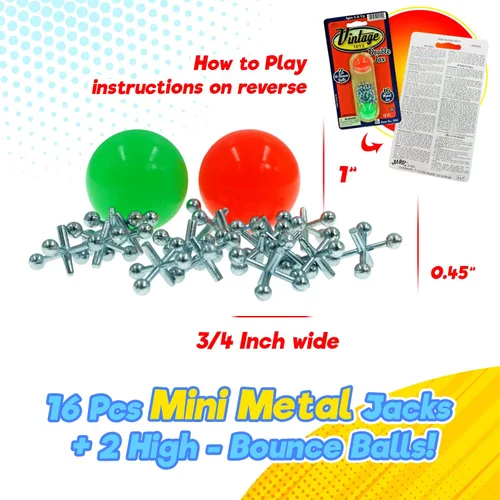 Vista 3 de JA-RU Vintage Toys - Juego de gatos de metal doble (paquete de 1) con 16 Jax y 2 pelotas rebotantes. Mini juego clásico para niños. Recuerdos