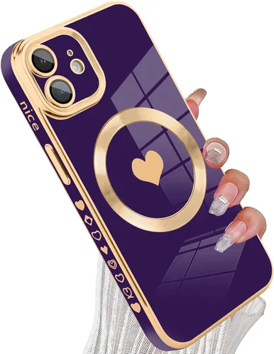 Vista 76 de tharlet Funda Magnética para iPhone 11 [Compatible con Magsafe] Lindo Corazón de Amor de Lujo Chapado Borde Dorado Parachoques con Lente de Cámara