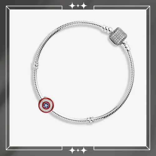 Vista 5 de Dije divertido de diseño del Capitán América para pulsera, Plata esterlina, Circonita Cúbica