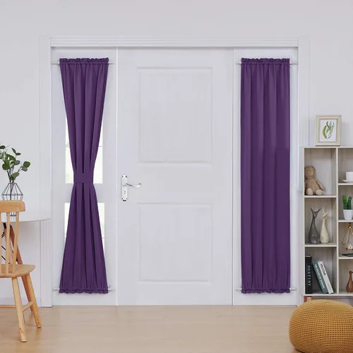 Vista 45 de Deconovo Cortinas opacas para puerta, bolsillo para cortinero y cortinas de bloqueo con aislamiento térmico para dormitorio, 137.16 x 189.2 cm, azul