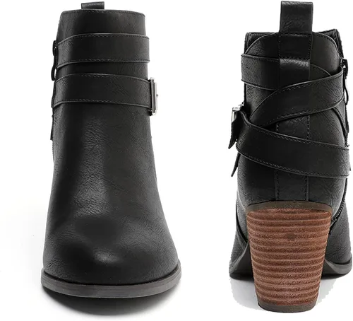 Vista 5 de Luoika Botines anchos para mujer, tacón medio extra ancho con cremallera lateral.