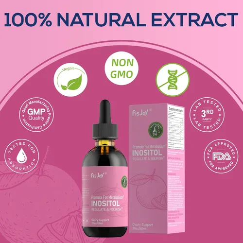 Vista 7 de Suplemento de mio-inositol y D-Chiro inositol, vitaminas veganas en gotas, proporción 40:1, puro y potente, para el bienestar hormonal, función