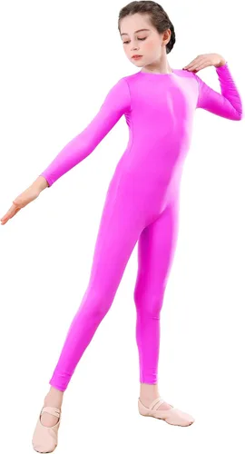 Vista 6 de Unitardo de cuerpo entero con manga larga para niñas, de una pieza, para gimnasia y baile, de licra, para niños Negro