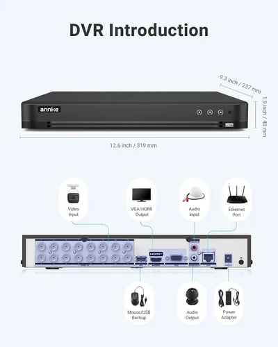 Vista 8 de ANNKE 16CH 4K AI DVR con detección de movimiento para cámara de seguridad, sin disco duro Compresión video H.265+, fácil vista en vivo, soporte