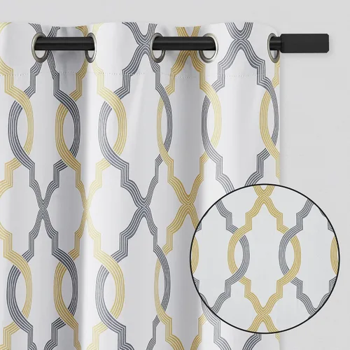 Vista 7 de Cortinas 100% blackout, de 54 pulgadas de largo, para dormitorio, amarillo gris sobre blanco con patrón geométrico marroquí, para sala de estar
