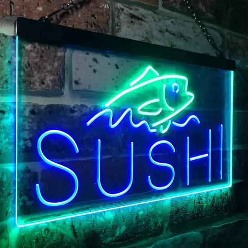 Vista 49 de ADVPRO Sushi Fish Sashimi Restaurant - Letrero de neón LED de doble color, azul y rojo, 12 x 8.5 pulgadas, st6s32-i3334-br
