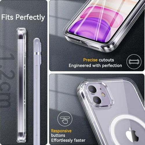 Vista 14 de Fin2feel Funda magnética para iPhone 11, con protector de pantalla de vidrio templado, [compatible con MagSafe], protección contra caídas de grado