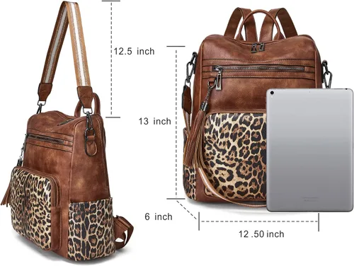 Vista 42 de OPAGE - Mochila de cuero para mujer, con borla de moda, bolso de hombro, mochila grande, bolsa de viaje, gris, L