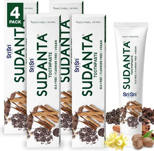 Vista 11 de Sri Sri Tattva Sudanta - Pasta de dientes de carbón - SLS, pasta de dientes herbales sin flúor con neem y hierbas ayurvédicas, blanqueamiento dental