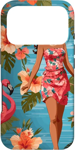 Vista 29 de iPhone 12 Pro Max Vintage Tiki Design - Funda hawaiana retro de flores hula y flamencos