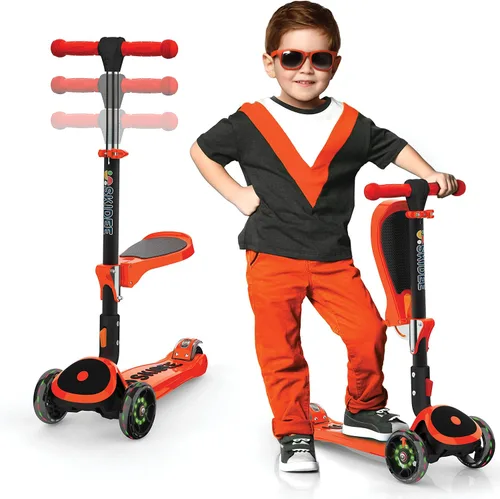 Vista 9 de SKIDEE Kick Scooter for Kids Ages 3-5 Foldable 3 Wheel Scooter with Lean-to-Steer, Adjustable Height, Removable Seat & LED Light Wheels Toddler