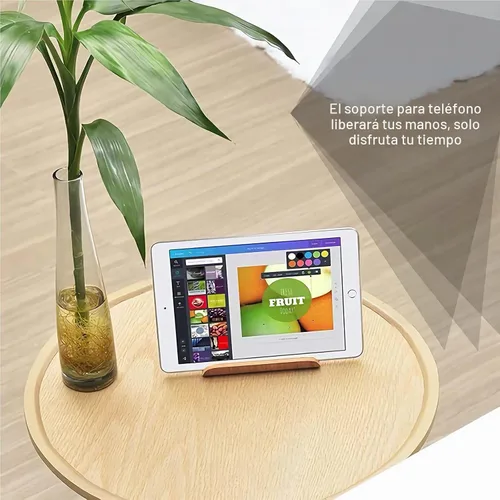 Vista 3 de Soporte de madera para teléfono celular, soporte universal para teléfono móvil, antideslizante, estable, soporte de teléfono de escritorio