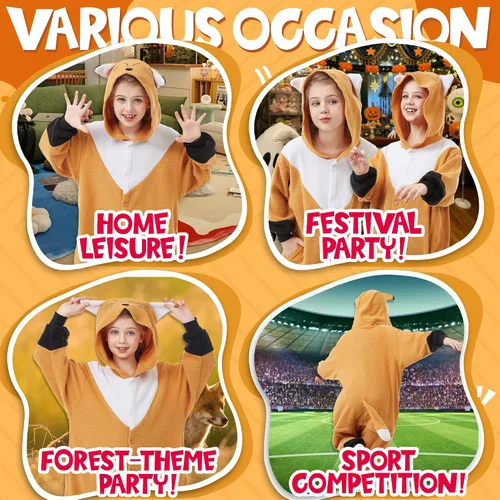 Vista 4 de CANASOUR Fox Onesie - Pijama de una pieza para niños, disfraz de Halloween, anime, Navidad, cosplay, anime, de una pieza, para niños de 4 a 12 años