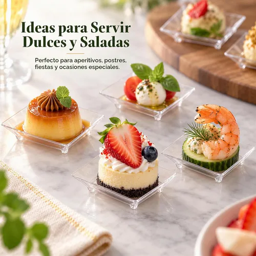 Vista 4 de Kingrol 150 platos pequeños para aperitivos, platos cuadrados de plástico transparente de 2.5 pulgadas, platos desechables de 1 onza para postres