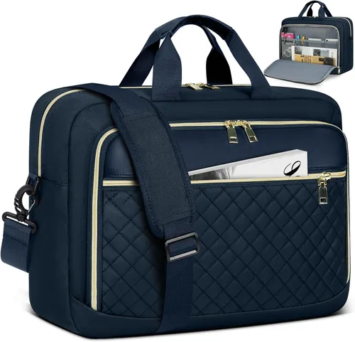Vista 9 de NEWHEY Bolsa para laptop de 17.3 pulgadas, maletín para computadora portátil para mujeres y hombres, bolsa de hombro impermeable, bolsa de mensajero