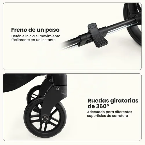 Vista 8 de INFANS Cochecito de bebé 2 en 1, cochecito convertible con moisés, asiento reversible, respaldo ajustable, plegable con una mano, cochecito compacto