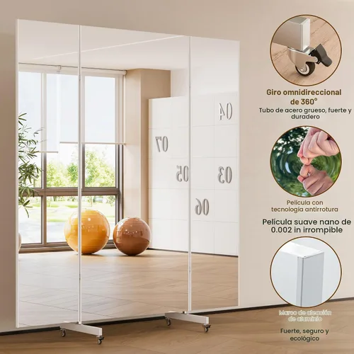 Vista 2 de brisafe 67"x55" Folding Mirror with Wheels, 3-Panel Full Length Standing Mirror, Space-Saving, Shatterproof Nano Material, Portable Floor Mirror for