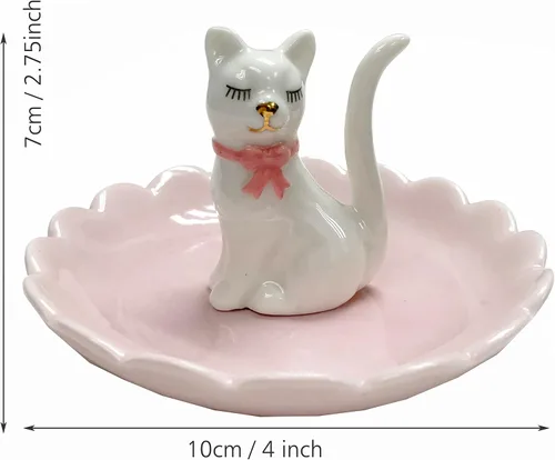 Vista 2 de ROSA&ROSE Lucky Cat - Bandeja de cerámica para anillos de joyería para almacenamiento de joyas