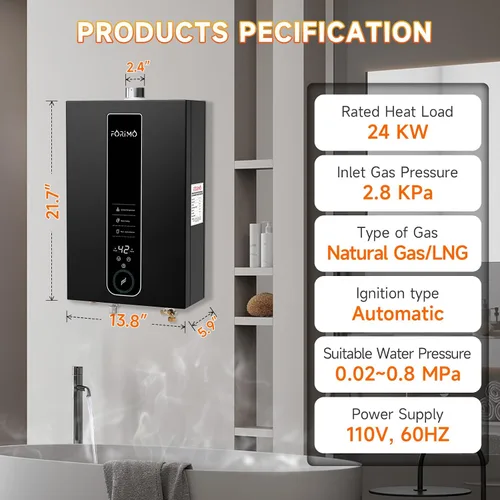 Vista 2 de Calentador de agua sin depósito de gas natural, 4.21GPM 16L para interiores, calentador de agua de propano constante, calentador de agua de gas