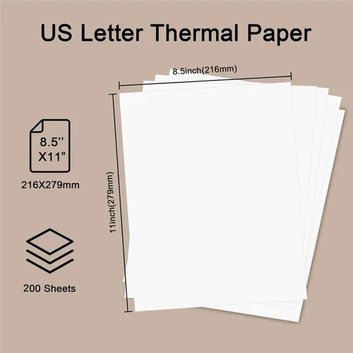 Vista 3 de Papel térmico de 8.5 x 11 pulgadas para impresora portátil, 200 hojas, sin