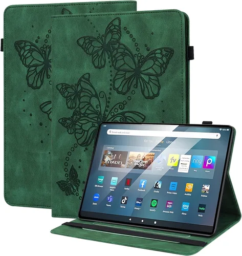 Vista 9 de Funda para Amazon Kindle Fire Max 11 (13ª generación, versión 2023) de 11 pulgadas, piel sintética, con soporte de mariposa en relieve, con lápiz