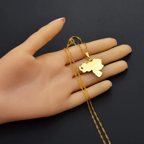 Vista 3 de SHOUJIQQ Map of Venezuela - Collares con colgante para mujeres y hombres, mapas de encanto, cadena de clavícula, collar étnico de hip hop