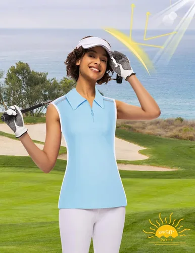 Vista 2 de JACK SMITH Polo de golf sin mangas para mujer con cuello con cremallera para mujer, secado rápido