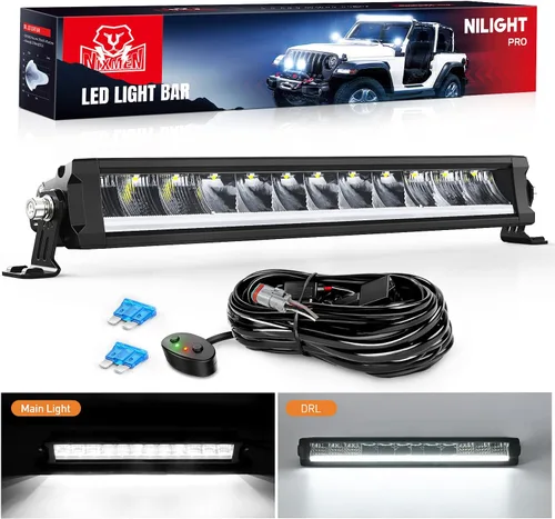 Vista 15 de Nilight Barra de luz LED con DRL ámbar 2 PCS 15 W 5.3 pulgadas fila única 1680 LM anti-reflejo punto todoterreno luces de conducción delgadas IP68